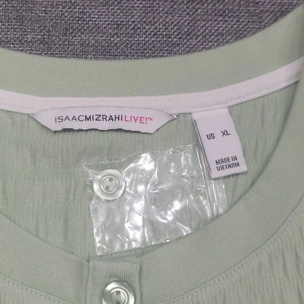 Isaac Mizrahi Live Crinkle Knit Modern Button Cardigan X-Large Sz Green Top - Picture 8 of 10